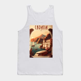 Croatia Coastline Vintage Travel Art Poster Tank Top